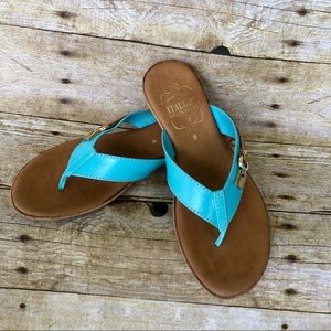 Italian Shoemaker Flip Flops. Turquoise blue.